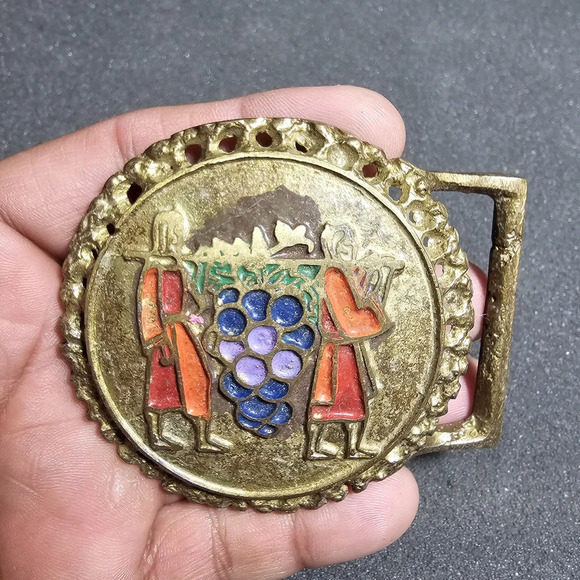 RARE VINTAGE SOLID BRASS TREE OF LIFE GRAPE HARVEST PHILA COLOR BELT BUCKLE SHOW - Picture 1 of 9